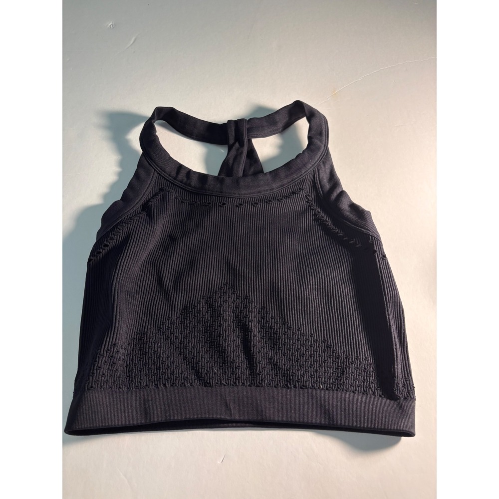 Free People Movement Happiness Runs Crop Tank Black Ribbed Seamless Top M/L